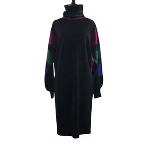 Raoul Vintage Black Purple Striped Knit Sweater Dress‎ Womens Medium Turtleneck